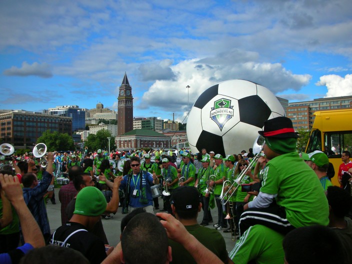 The crowd gathers for a Sounders game at Century Link Field